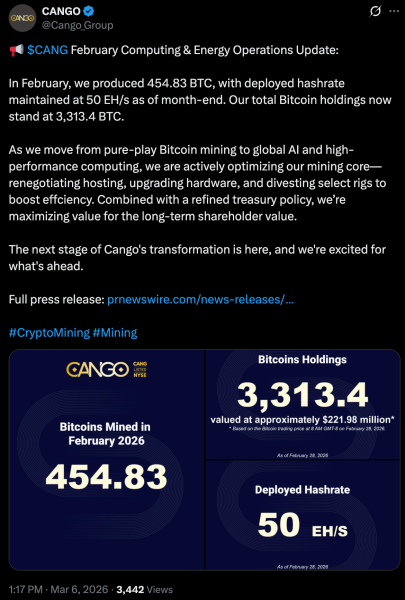 Майнер Cango отключил треть мощностей ради экспансии в сферу ИИ