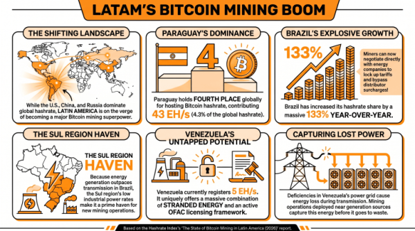 Индекс хешрейта: Бразилия и Венесуэла демонстрируют потенциал для увеличения доли Латинской Америки в майнинге биткойнов